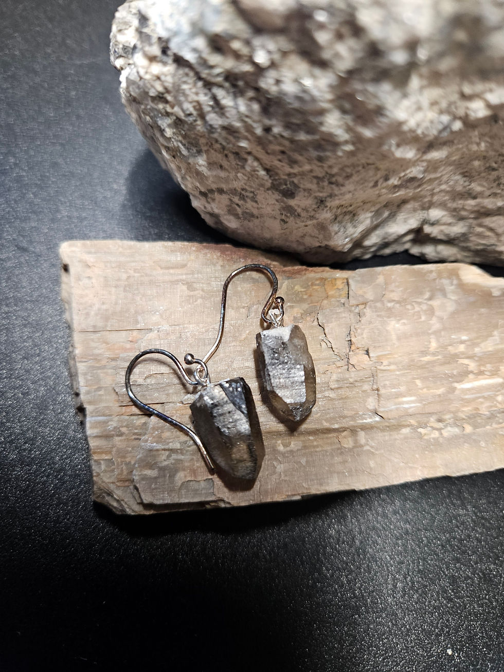 Raw smoky quartz ear rings from Mt. Antero, CO