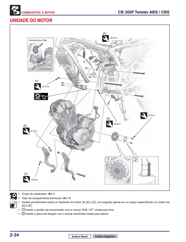 Página interna do manual Honda CB 300F 2025 com procedimentos técnicos