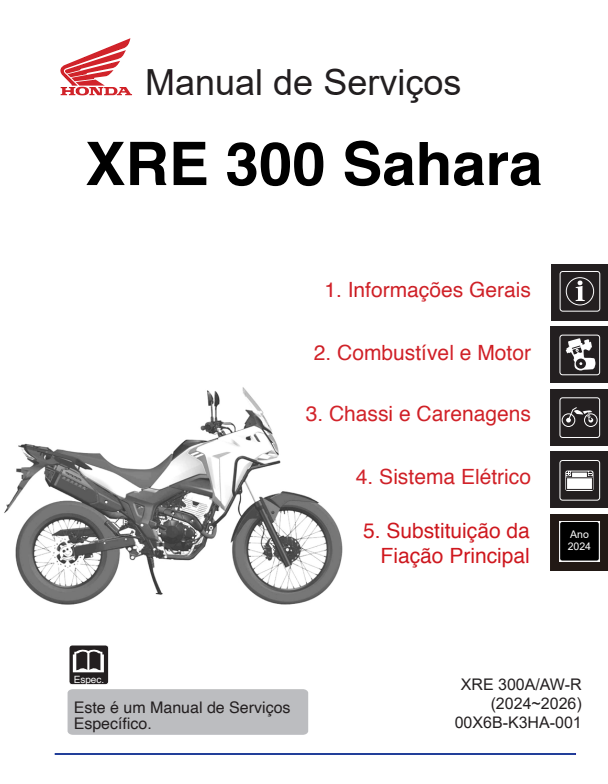Manual de Serviço Honda XRE 300 SAHARA 2024 - 2026