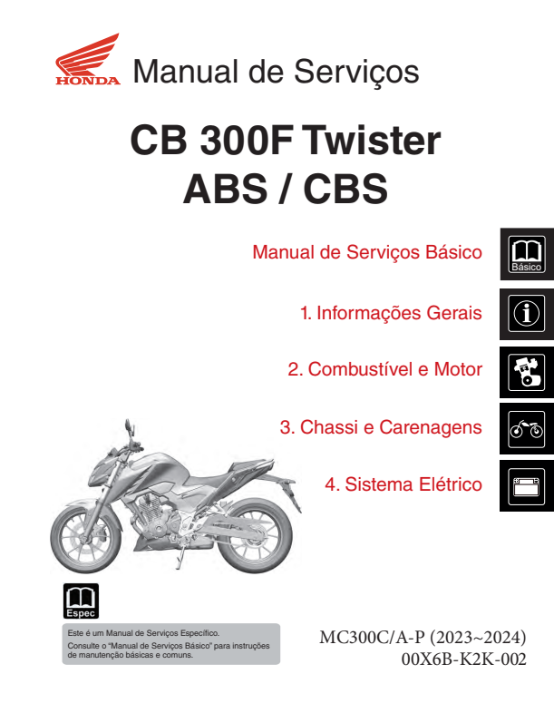 Manual de Serviço Honda CB 300F Twister ABS-CBS 2023-2024 - PDF