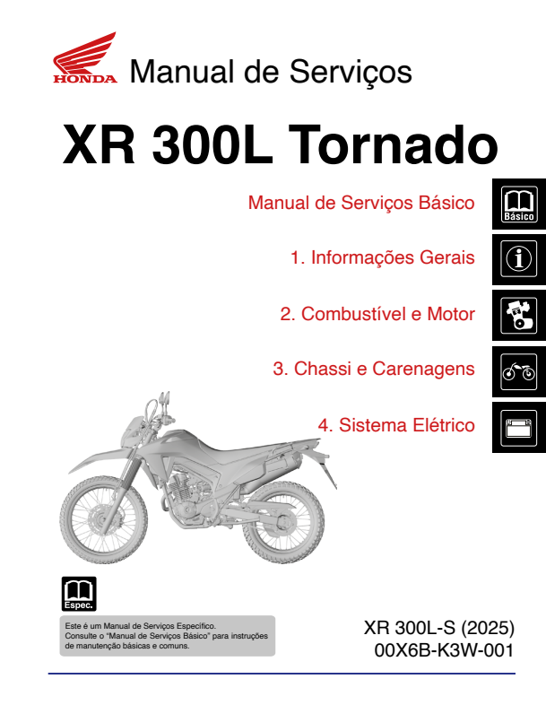 Manual de Serviço Honda XR 300L TORNADO 2025