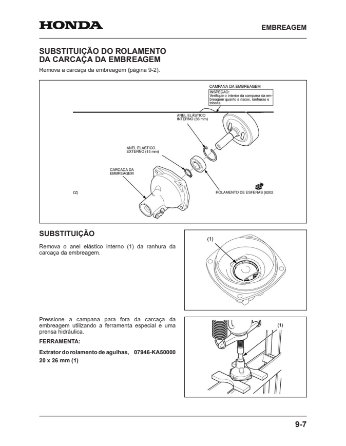 Miniatura: Página interna do manual de serviço Roçadeira Honda UMK435T UMR435T com procedimentos técnicos