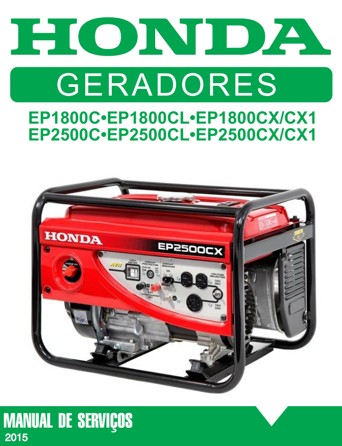 Manual de Serviço Gerador Honda EP1800C/CL/CX/CX1 EP2500C/CL/CX/CX1 2015 - PDF