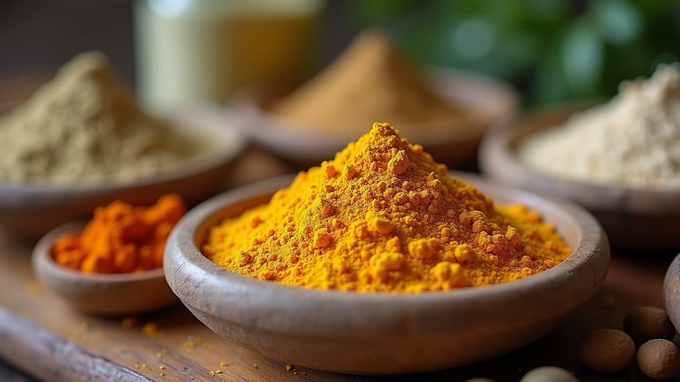 Close-up view of herbal Ayurvedic medicines and powders in Nashik clinic