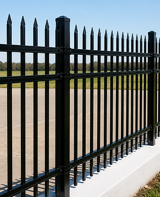 black aluminum picket fence with sharp spikes
