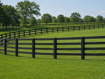 Black Four Rail wood fence at a horse farm in Williston, Florida