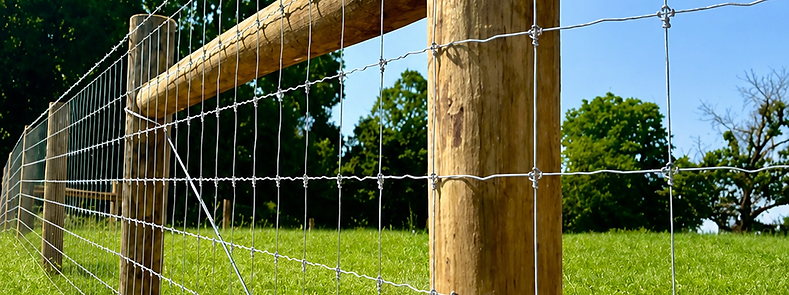 Close up of woven wire fence on Williston farm