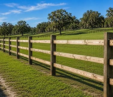 Split rail wood fence built for a horse property in Ocala, Florida