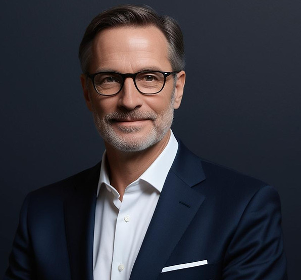 Genera una imagen con fondo completamente negro que muestre una persona de medio cuerpo mi