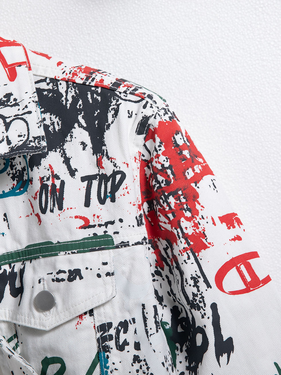 Thumbnail: Men's spring-summer graffiti print denim jacket, regular size. Stylish street st