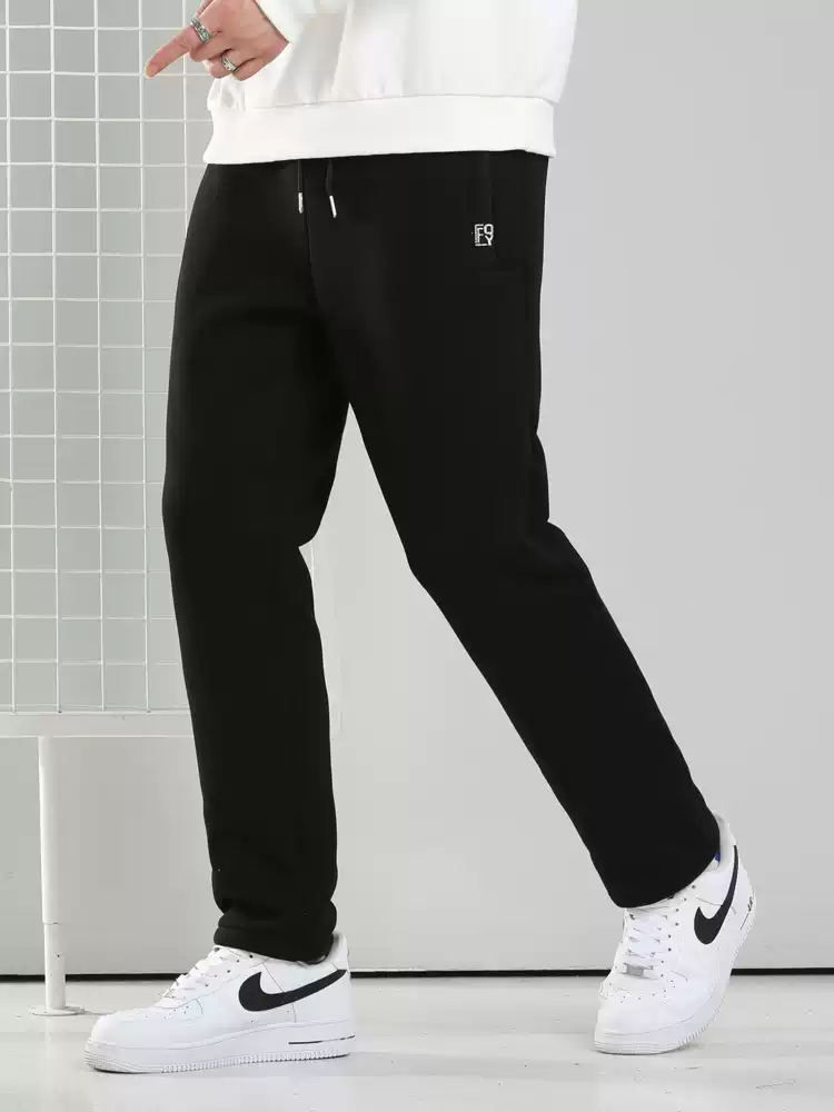 Thumbnail: Winter Men's Sweatpants Thick Warm Fleece Joggers Sportswear Zip Pockets Cotton 