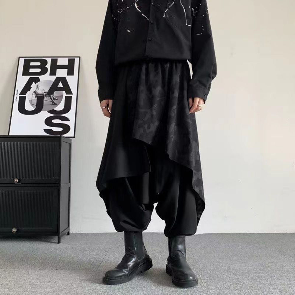Mens Pants Skirt Japanese Samurai Style Antique Costumes Dark Irregular Elaborat