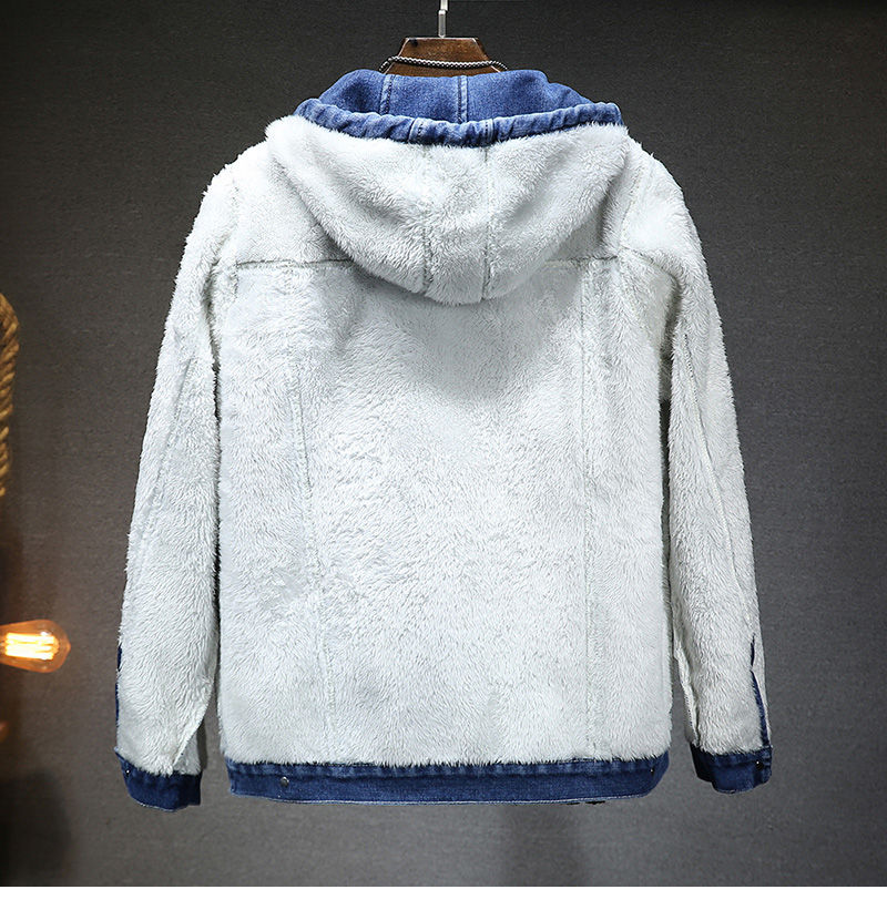 Thumbnail: winter men's denim jacket young men's fleece thick thermal jacket Fit trend casu