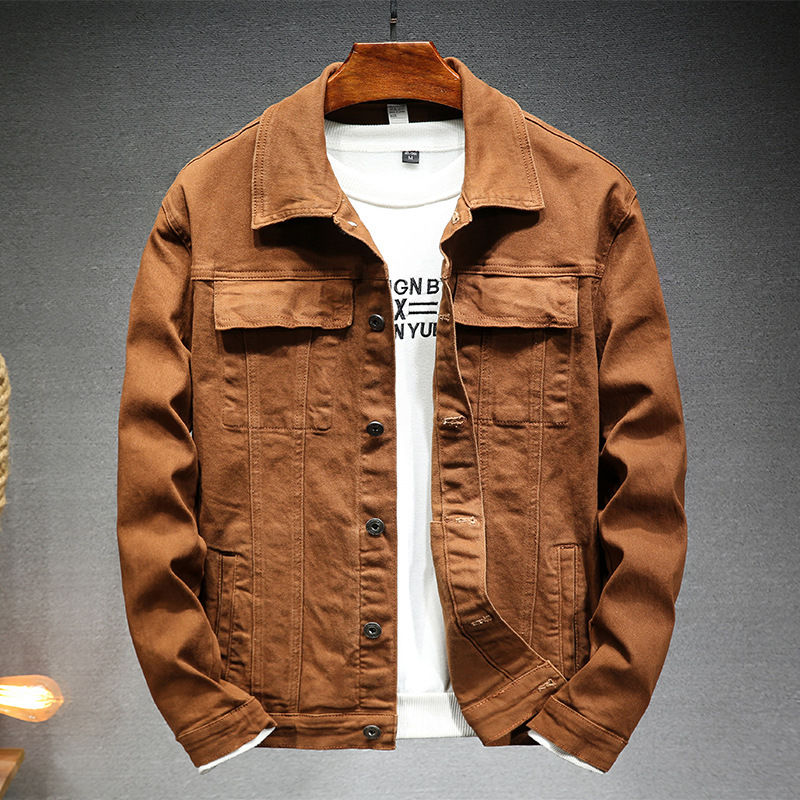 Thumbnail: Men's brown denim jacket 2023 Spring and Autumn New Fashion High Quality Stretch