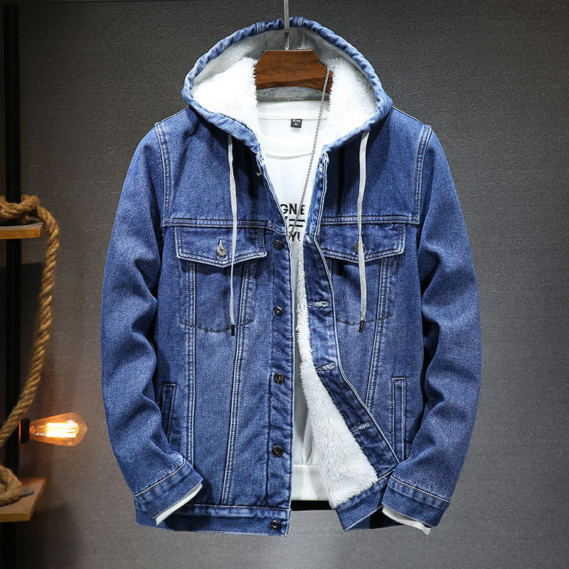 Thumbnail: winter men's denim jacket young men's fleece thick thermal jacket Fit trend casu