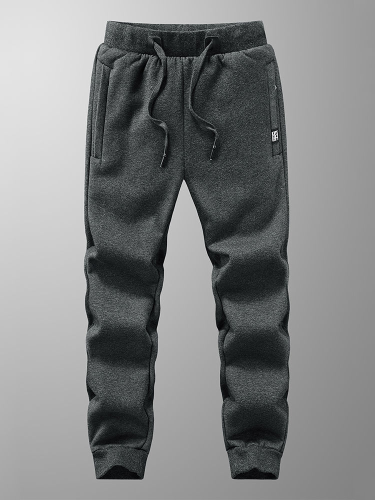 Thumbnail: Winter Men's Sweatpants Thick Warm Fleece Joggers Sportswear Zip Pockets Cotton 