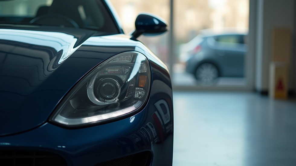 Close-up view of a polished car’s shiny surface