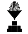 very simple black vector on white background with a fingerprint, funnel and blocks.png