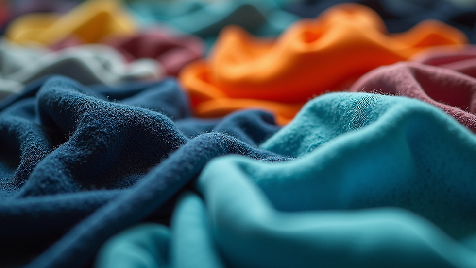 High-angle view of a pile of synthetic clothing fabrics