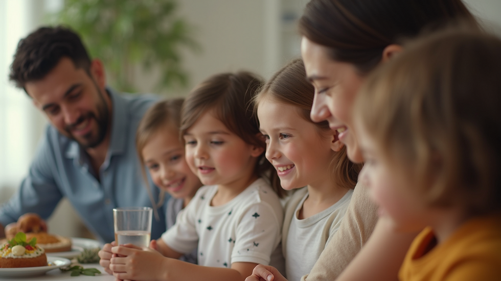 Eye-level view of a family gathering that emphasizes strong family bonds