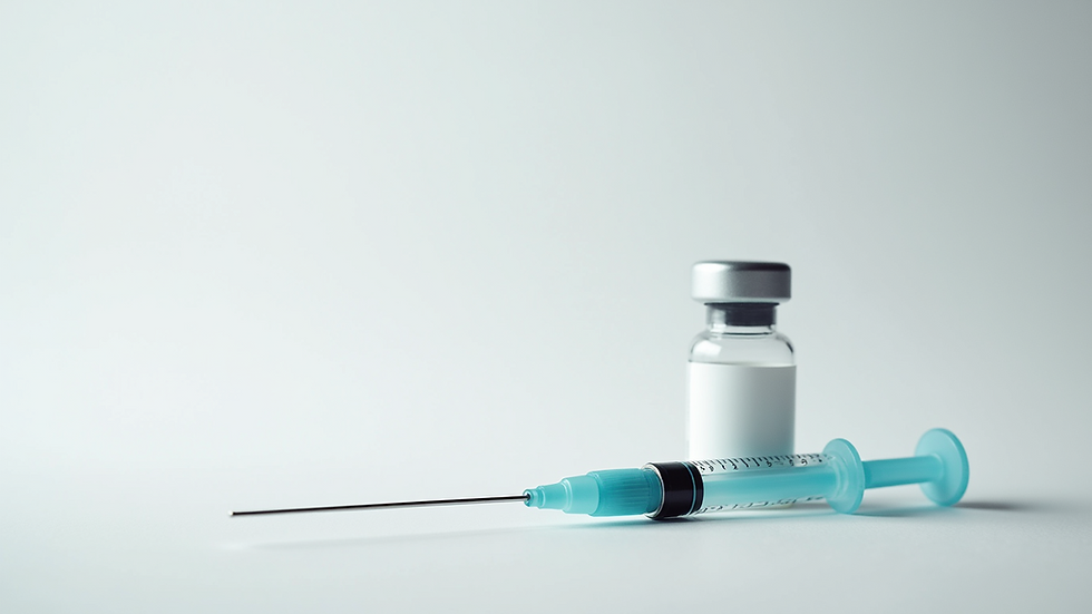 Close-up view of a syringe and insulin vial on a white background