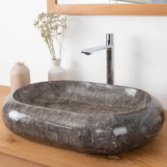 Thumbnail: Natural Stone Oval Washbasin Countertop Sink 