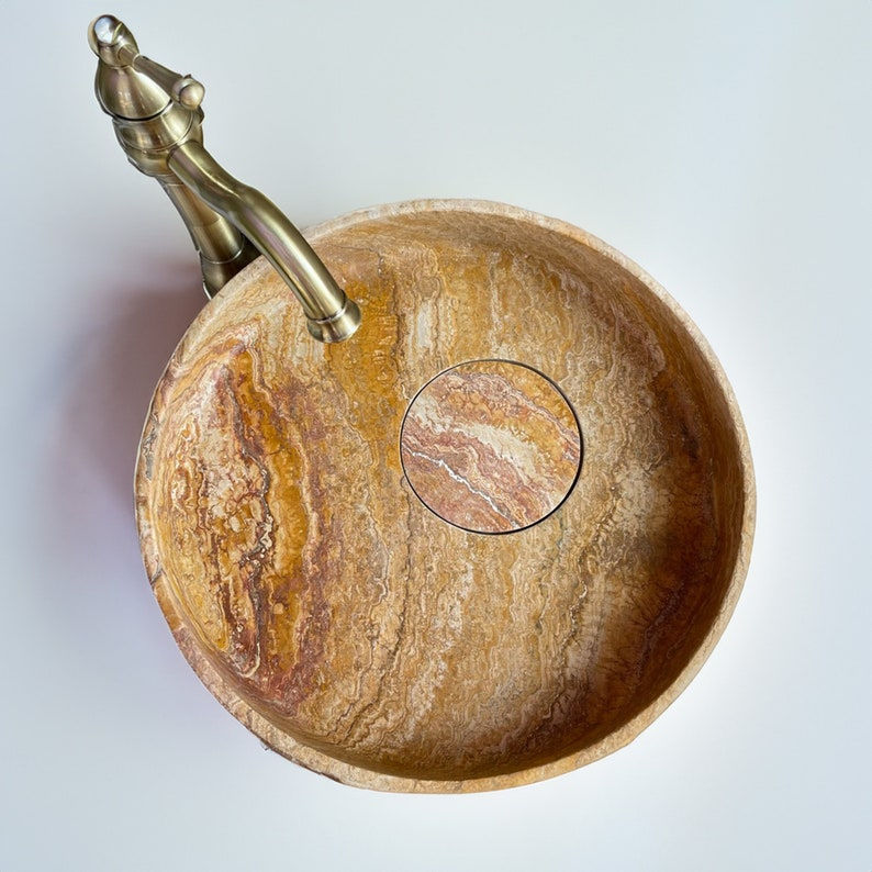 Thumbnail: Stone Vanity Washbasin Sink, Travertine Round Vessel Sink 