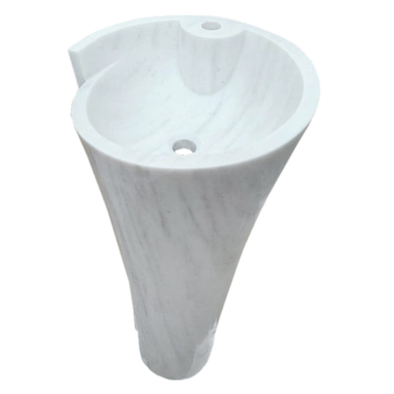 Thumbnail: White Marble Freestanding Pedestal Washbasin Sink, Funnel Shaped Pedestal Sink