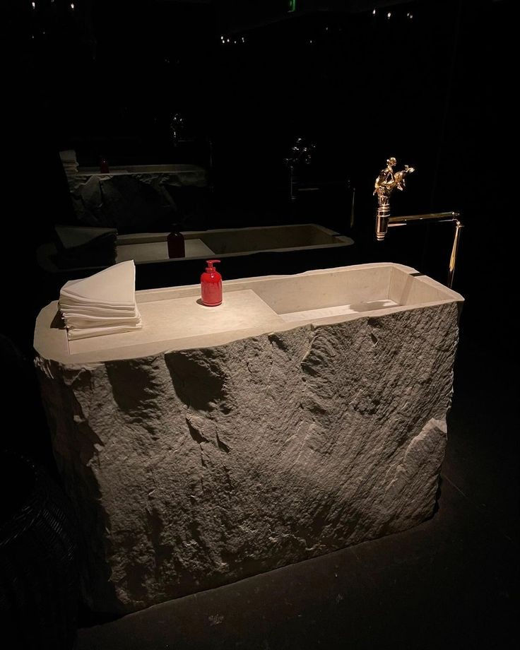 Thumbnail: Large Size Stone Pedestal Freestanding Washbasin Sink, Rustic Style Rock Sink