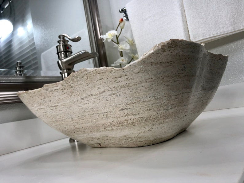 Thumbnail: Natural Stone Countertop Bathroom Sink, Travertine Rustic Sink