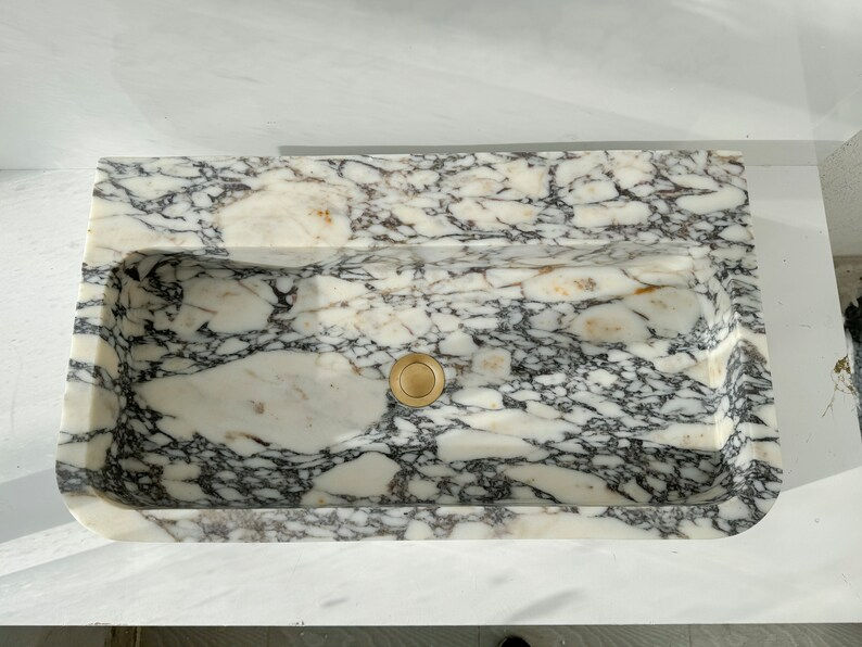 Thumbnail: Italian Calacatta Viola Marble Rectangular Countertop Wash Basin Sink 