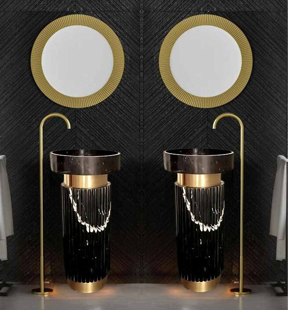 थंबनेल: Nero Marquina Black Marble Pedestal Sink With Brass, Premium Luxury Washbasin