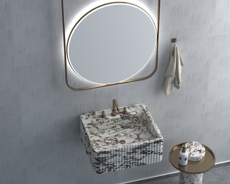 Thumbnail: Calcatta Viola Italian Marble Wall-mount Bathroom Sink Washbasin 