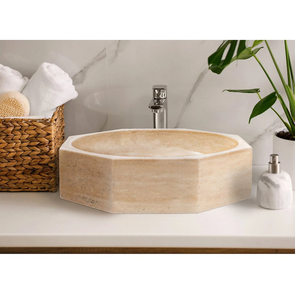 Beige Travertine Octagon Above Vanity Bathroom Vessel Sink Polished