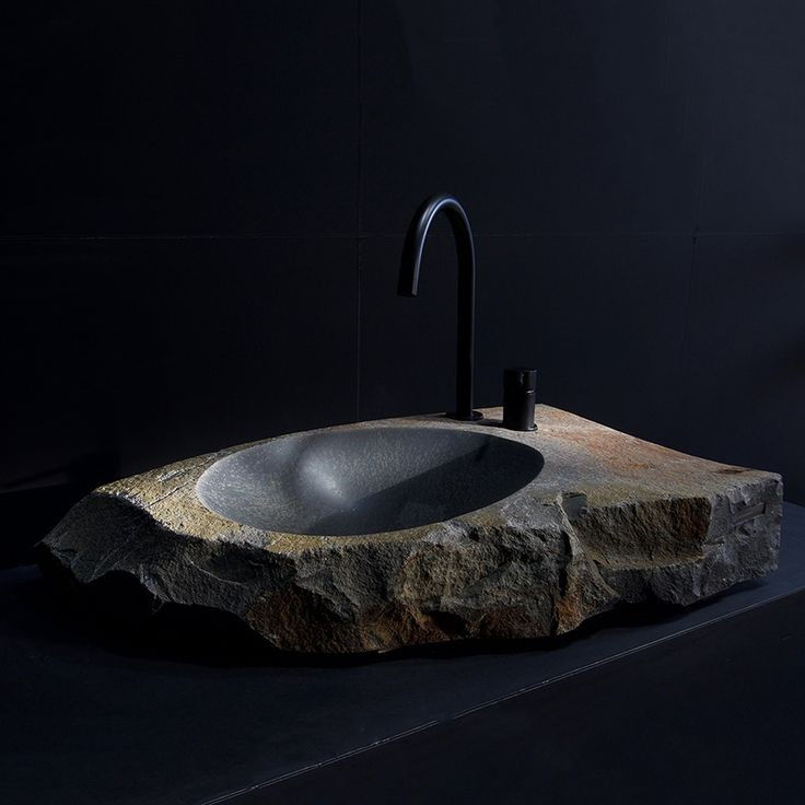 Stone Countertop Wash Basin Sink Shapeless Appearance Chiseled, Rustic Black