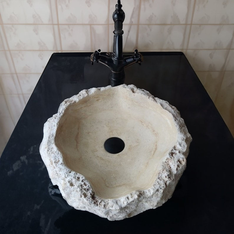 Thumbnail: Travertine Sink Natural Shapeless Appearance Sink Round Bathroom Decor Vessel Si