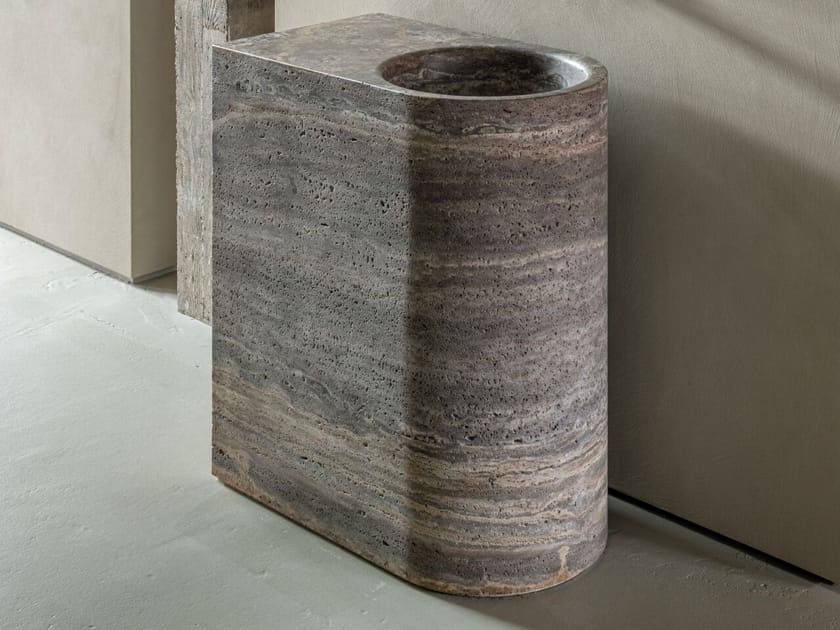 Silver Travertine Freestanding Large Pedestal Sink, Modern Bathroom Sink