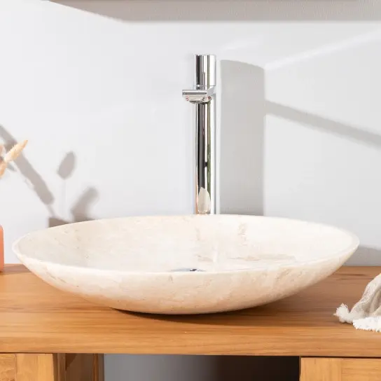 Thumbnail: Large Round Italian Marble Polished Vanity Top WashbasinSink  For Bathroom Decor