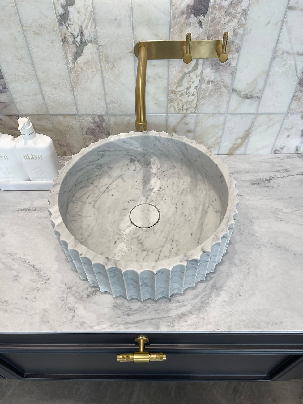 Thumbnail: Round Fluted Countertop Wash Basin Vessel Sink  Bathroom Decor