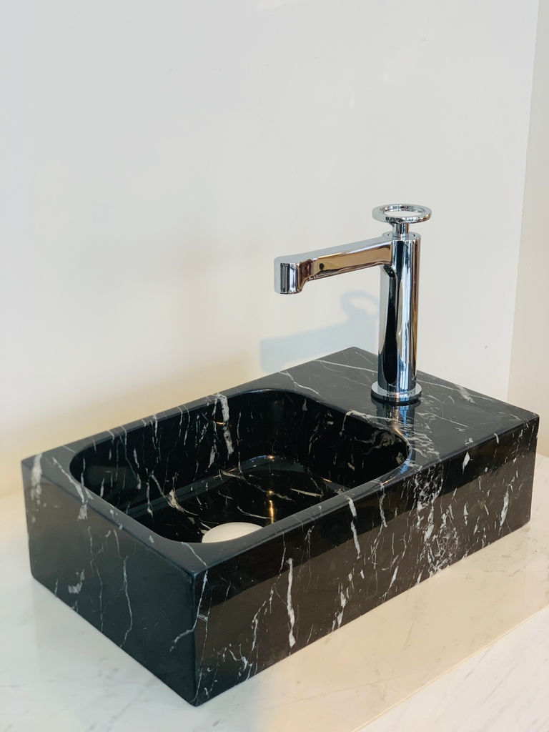 Natural Black Stone Mini Bathroom Sink With Taphole