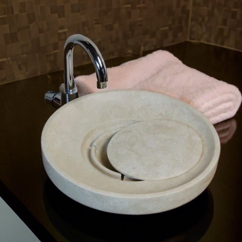 Thumbnail: Travertine Round Stone Bathroom Washbasin Sink 
