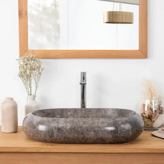 Thumbnail: Natural Stone Oval Washbasin Countertop Sink 