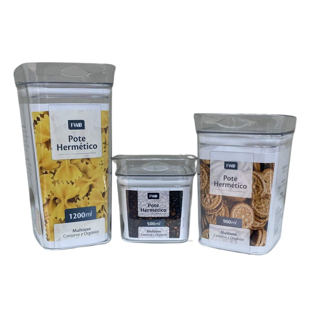 Kit 3 Potes Herméticos Empilháveis