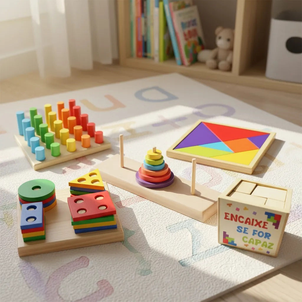 Kit 5 Brinquedos Educativos em Madeira e EVA