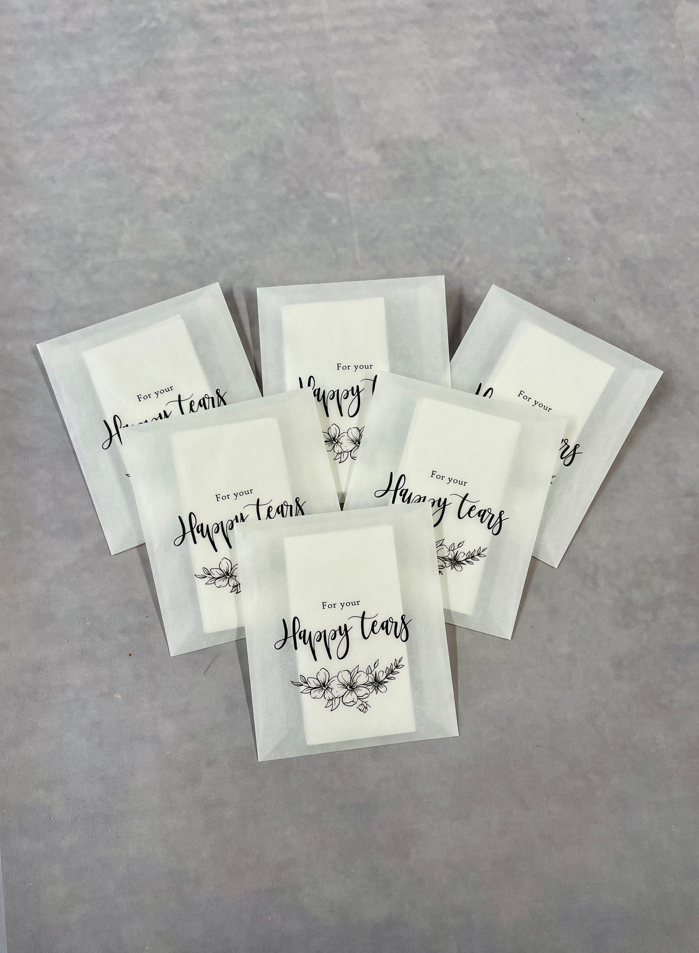 For your Happy Tears, Wedding Tissues, Pre Filled Wedding tissue packet