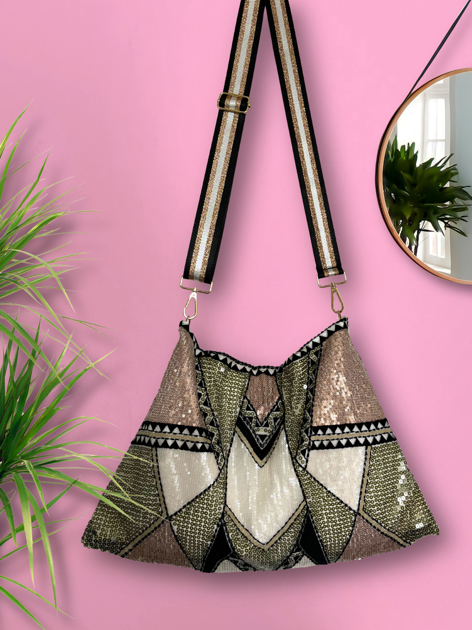 Refashioned Sequin Bag - Nicely Neutral Aztec