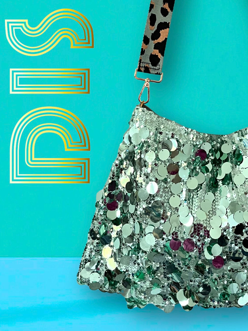 Thumbnail: Refashioned Sequin Bag - Big Disc-O, Mint