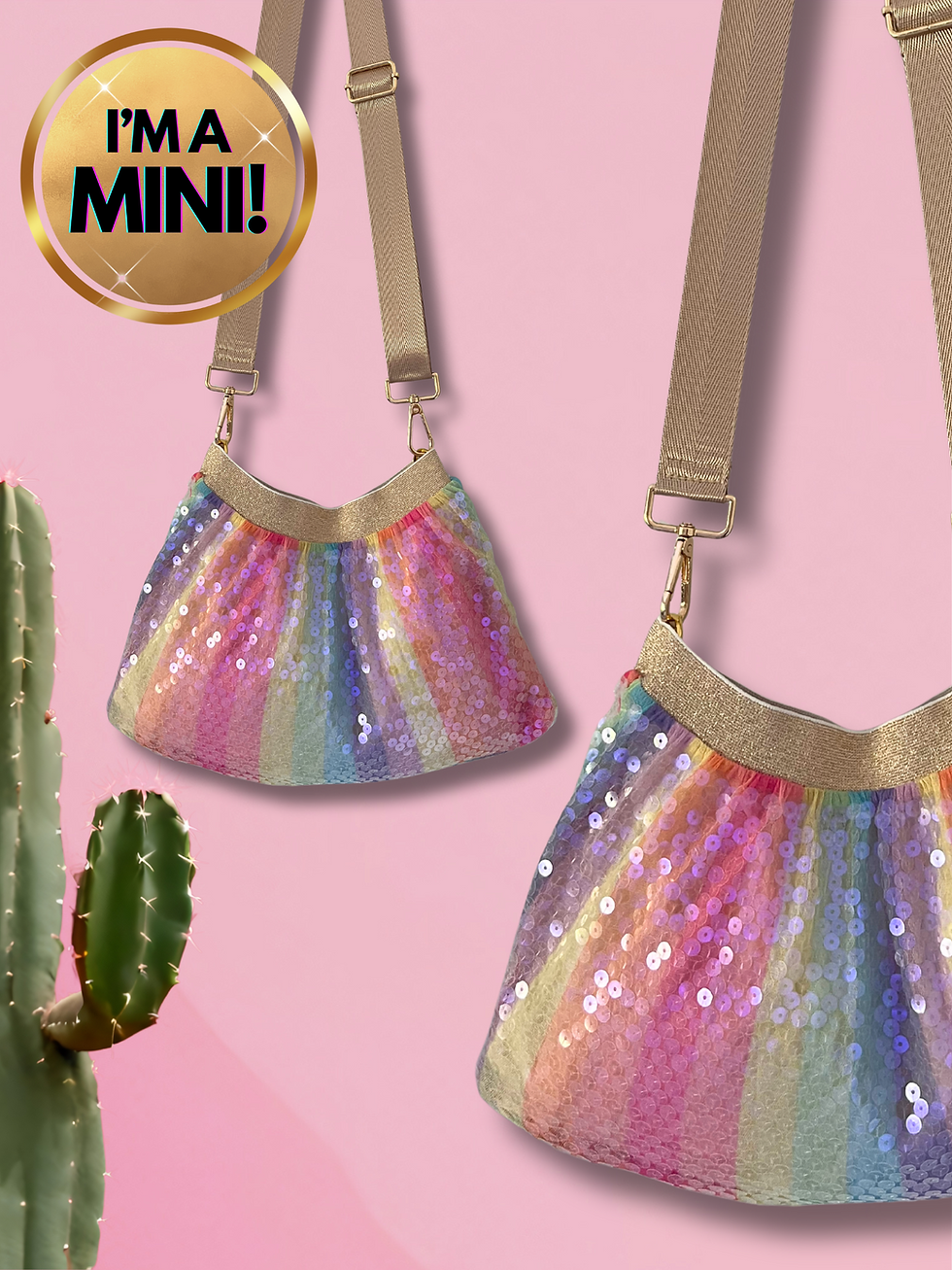 Mini Size Refashioned Sequin Bag - Pastel Rainbow with clear Iridescent shine