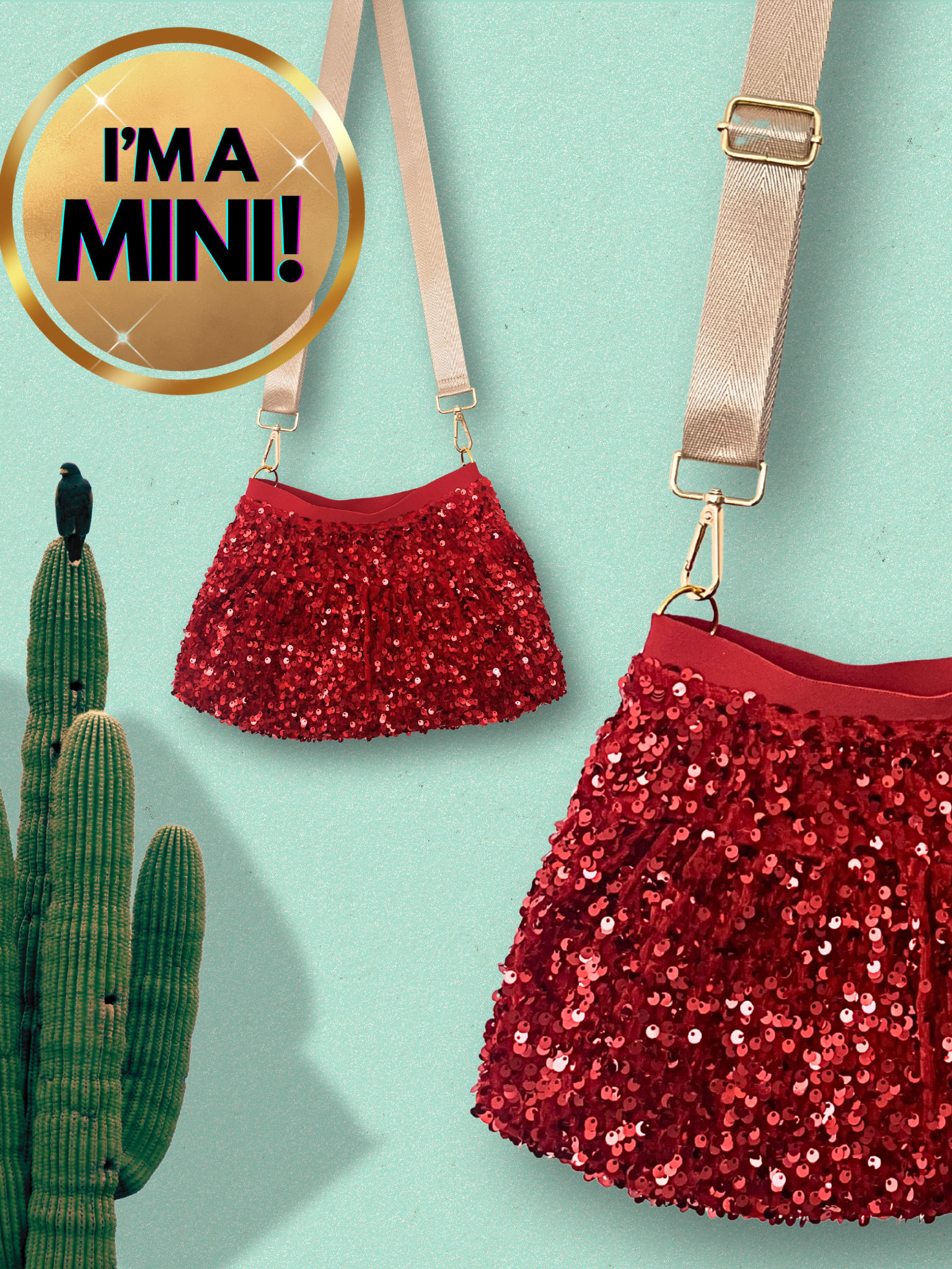 Mini Size Refashioned Sequin Bag - Tomato Sparkle