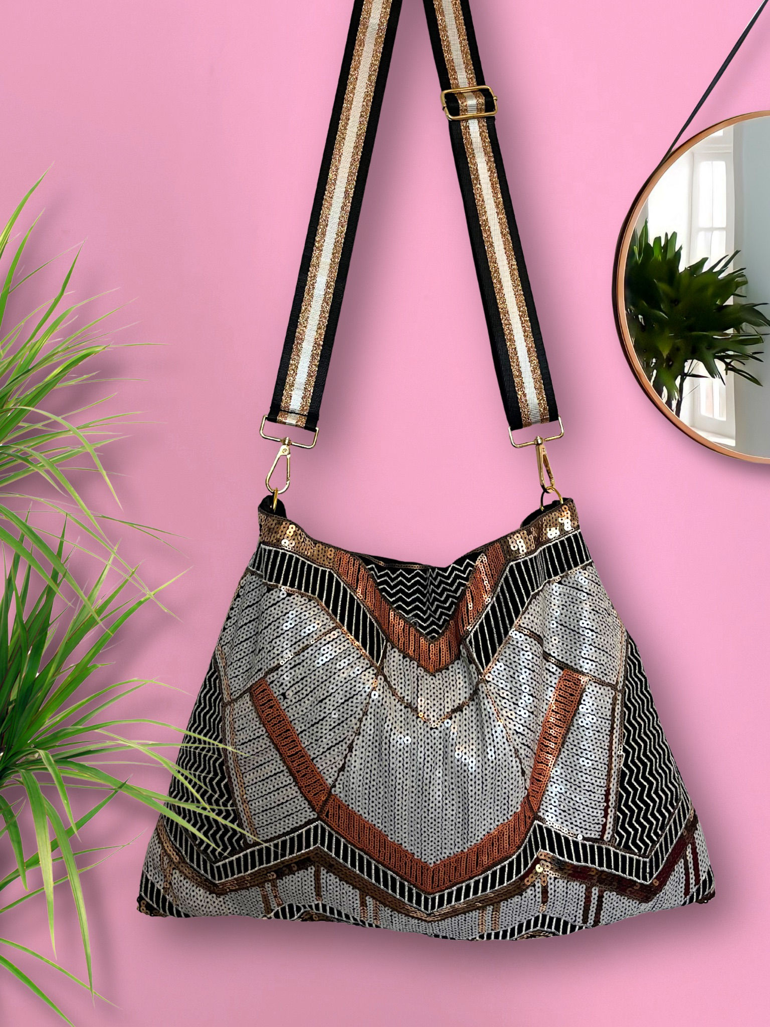 Refashioned Sequin Bag - White & Copper